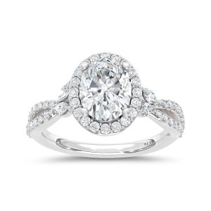14K White Gold Lab Grown Round and Marquise Diamond 2 3/8 Ct.Tw. Engagement Ring (IGI Certified Center 2ct)