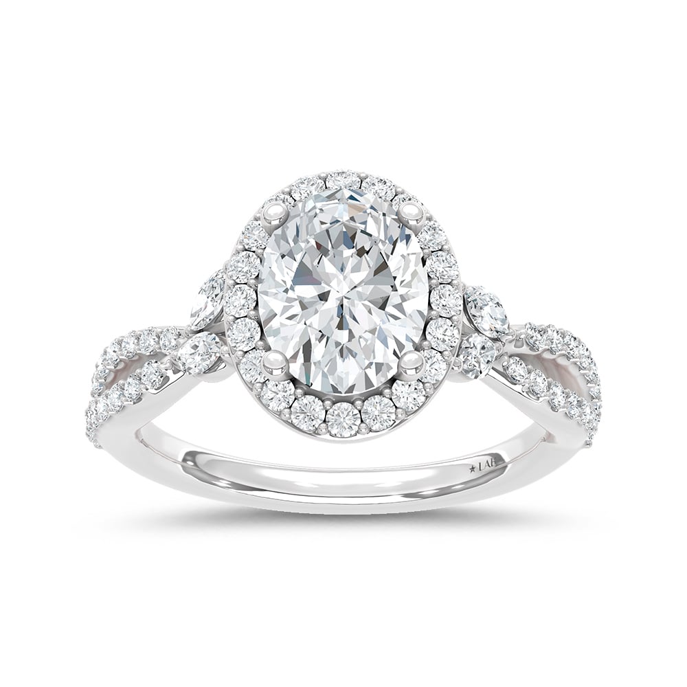 14K White Gold Lab Grown Round and Marquise Diamond 2 3/8 Ct.Tw. Engagement Ring (IGI Certified Center 2ct)