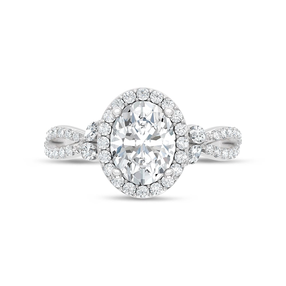 14K White Gold Lab Grown Round and Marquise Diamond 2 3/8 Ct.Tw. Engagement Ring (IGI Certified Center 2ct)