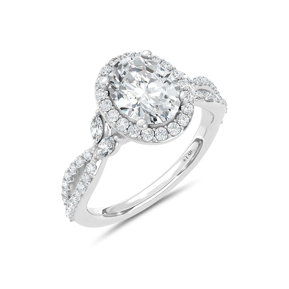 14K White Gold Lab Grown Round and Marquise Diamond 2 3/8 Ct.Tw. Engagement Ring (IGI Certified Center 2ct)