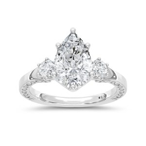 14K White Gold Lab Grown Round and Pear Diamond 2 1/3 Ct.Tw. Engagement Ring (IGI Certified Center 2ct)