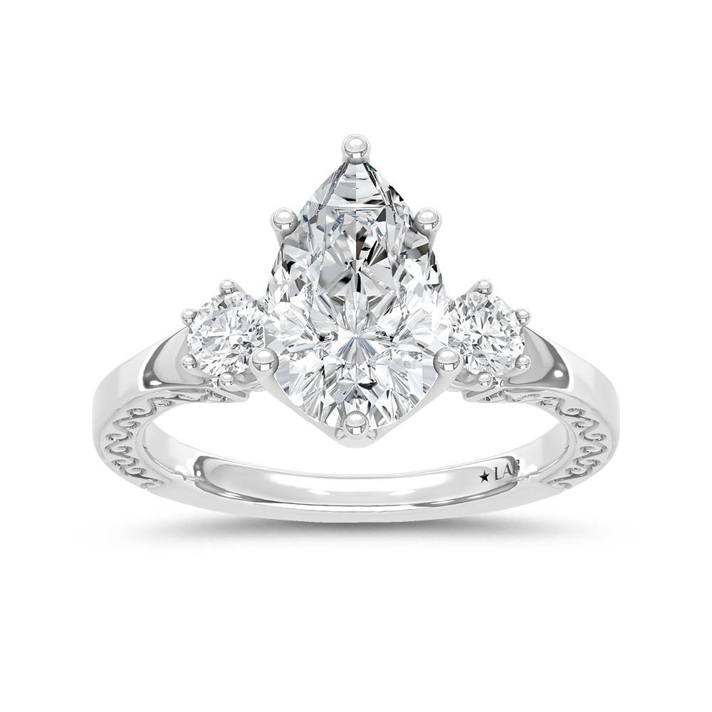 14K White Gold Lab Grown Round and Pear Diamond 2 1/3 Ct.Tw. Engagement Ring (IGI Certified Center 2ct)