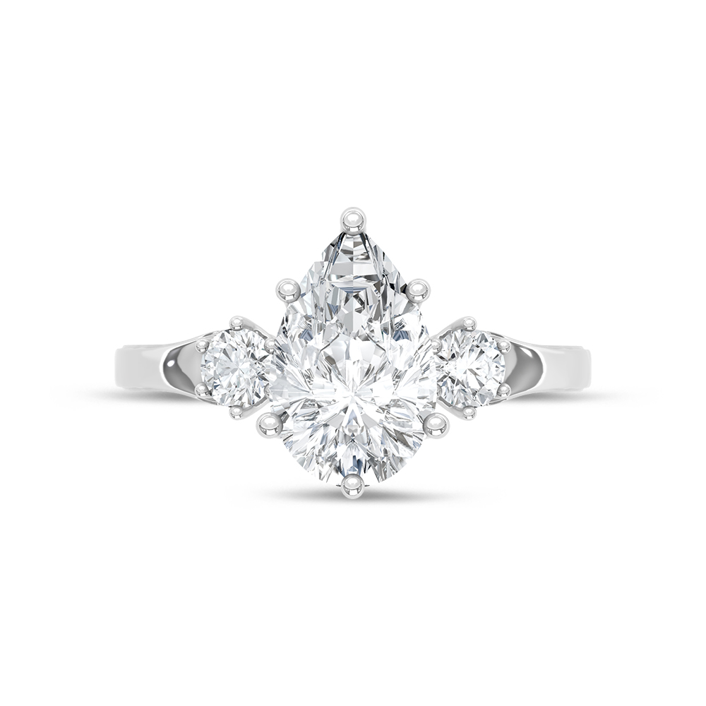 14K White Gold Lab Grown Round and Pear Diamond 2 1/3 Ct.Tw. Engagement Ring (IGI Certified Center 2ct)