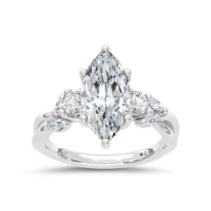 14K White Gold Lab Grown Marquise and Round Diamond 2 1/3 Ct.Tw. Engagement Ring (IGI Certified Center 2ct)