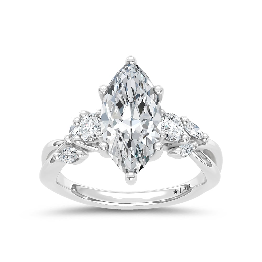 14K White Gold Lab Grown Marquise and Round Diamond 2 1/3 Ct.Tw. Engagement Ring (IGI Certified Center 2ct)