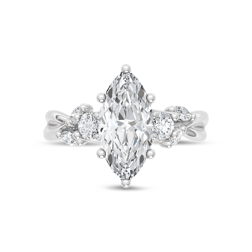 14K White Gold Lab Grown Marquise and Round Diamond 2 1/3 Ct.Tw. Engagement Ring (IGI Certified Center 2ct)
