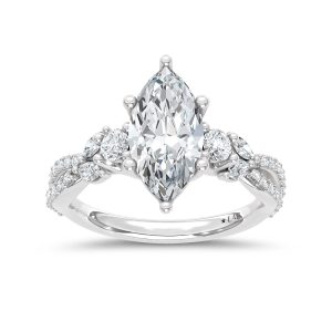 14K White Gold Lab Grown Marquise and Round Diamond 2 1/2 Ct.Tw. Engagement Ring (IGI Certified Center 2ct)