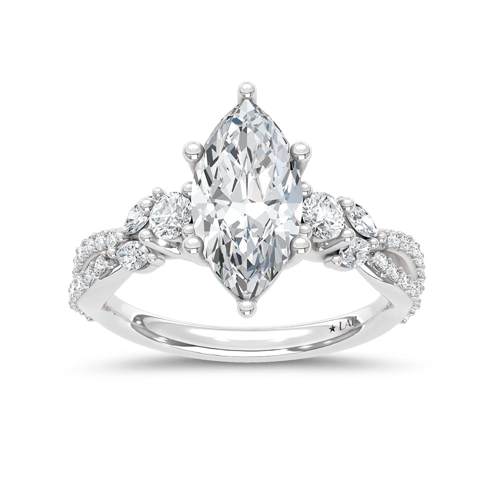 14K White Gold Lab Grown Marquise and Round Diamond 2 1/2 Ct.Tw. Engagement Ring (IGI Certified Center 2ct)