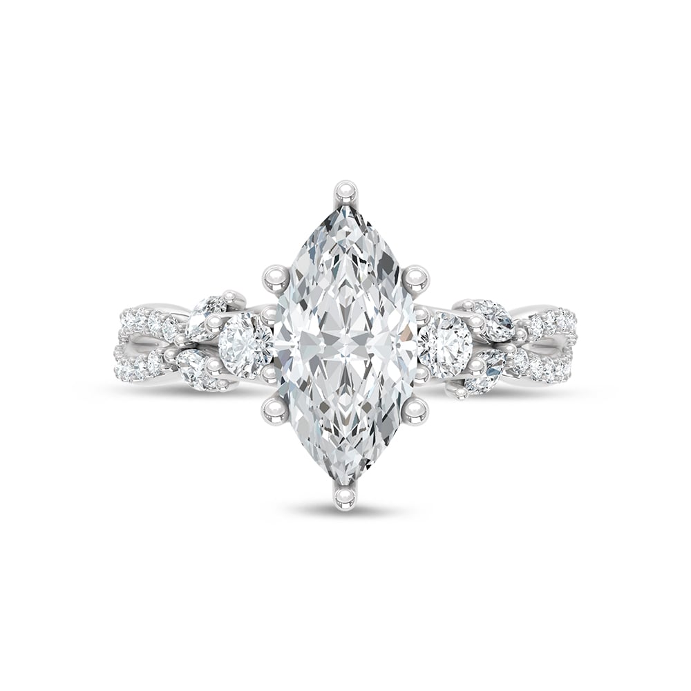 14K White Gold Lab Grown Marquise and Round Diamond 2 1/2 Ct.Tw. Engagement Ring (IGI Certified Center 2ct)