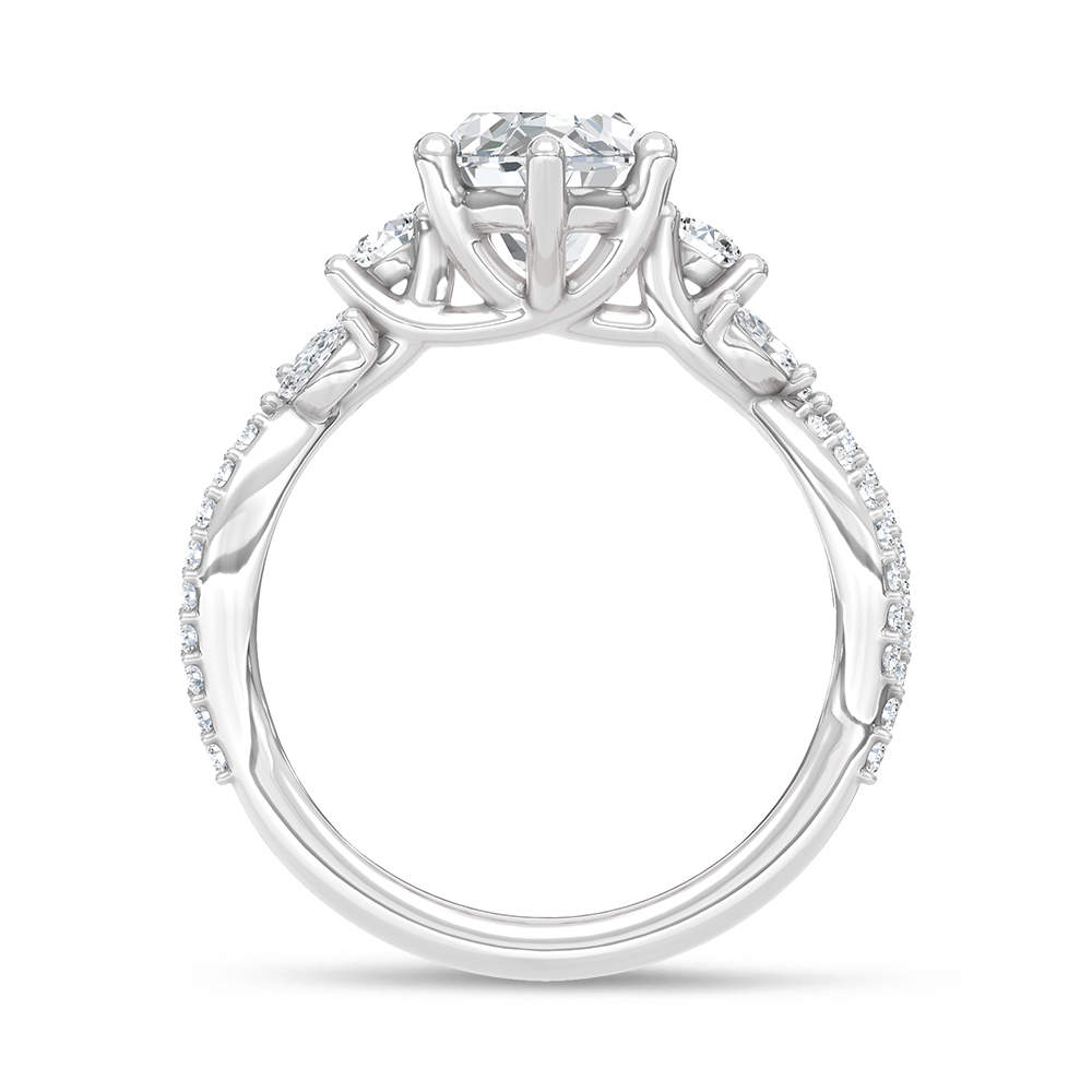 14K White Gold Lab Grown Marquise and Round Diamond 2 1/2 Ct.Tw. Engagement Ring (IGI Certified Center 2ct)