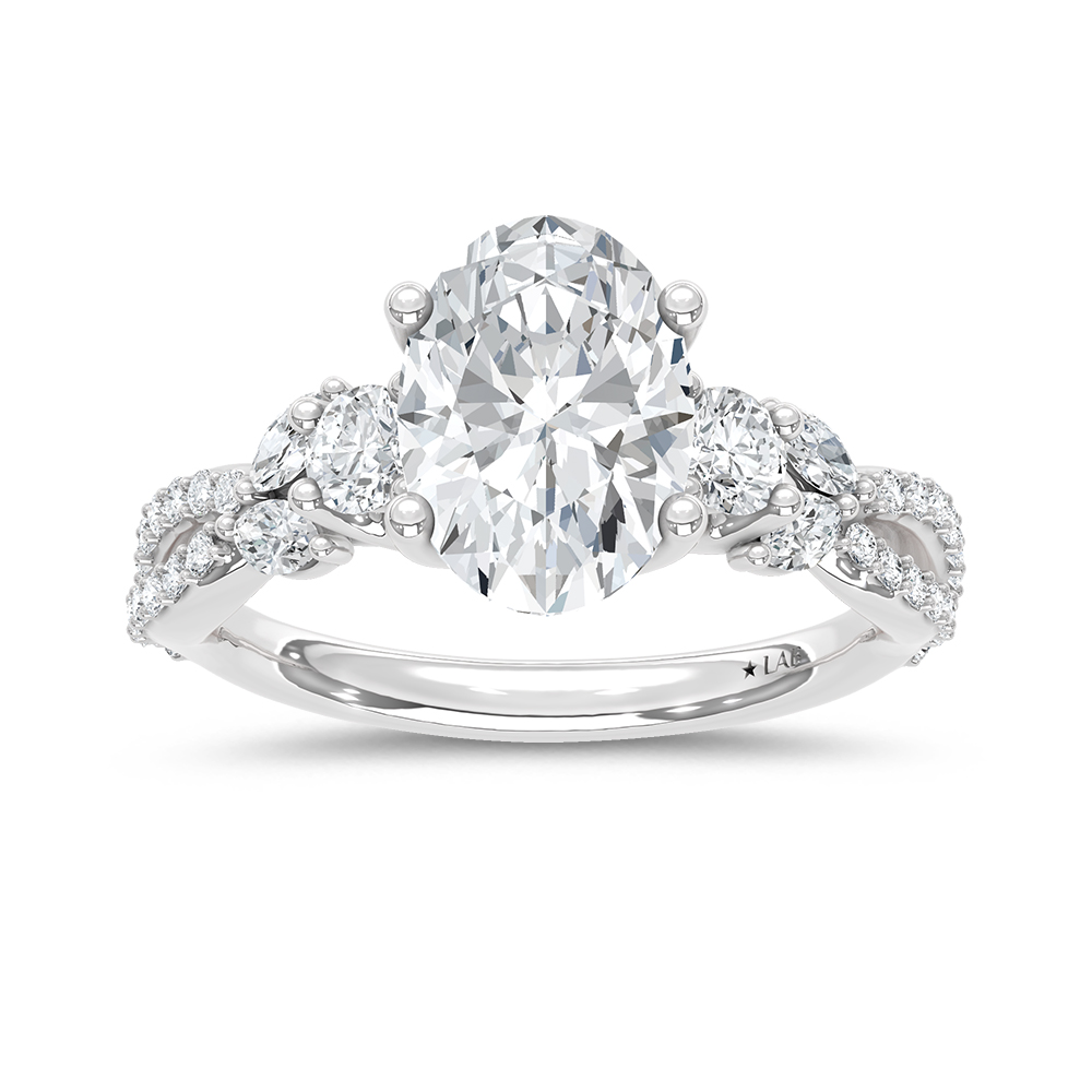 14K White Gold Lab Grown Diamond 2 1/2 Ct.Tw. Oval Shape Engagement Ring (Center 2ct)
