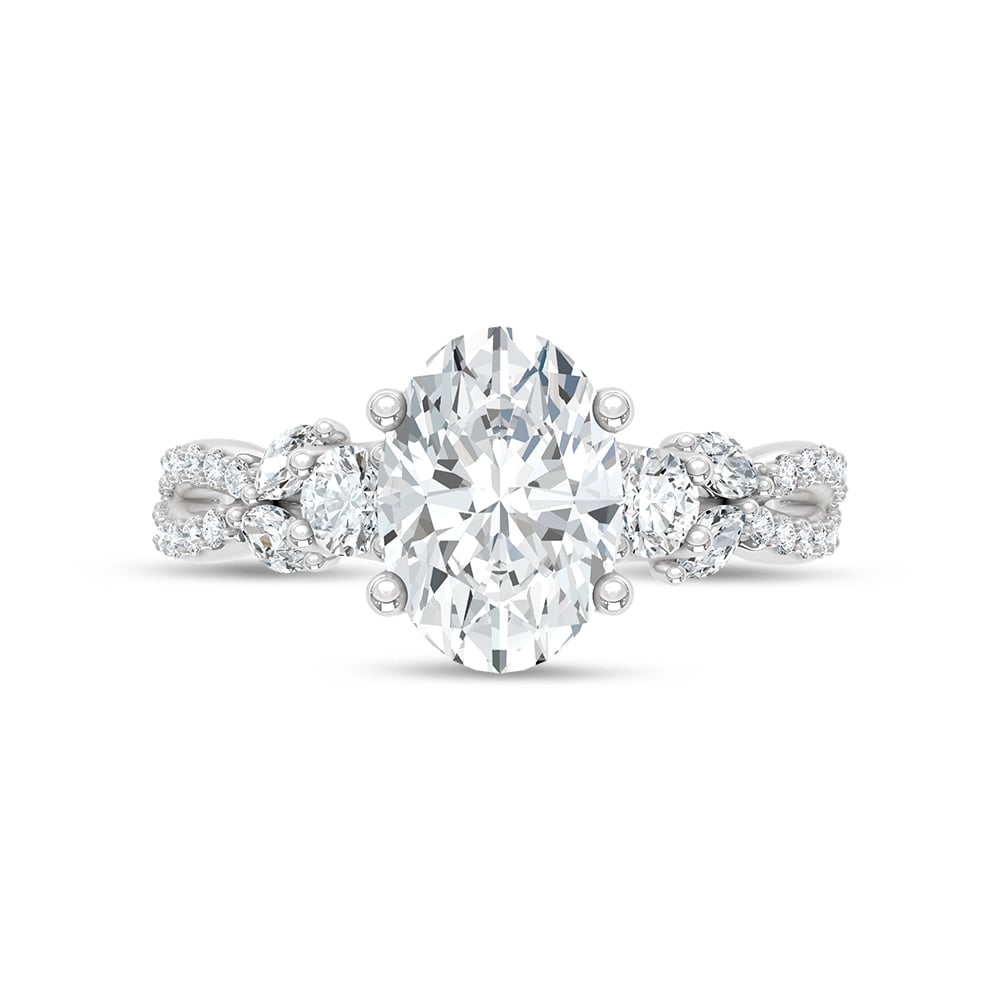 14K White Gold Lab Grown Diamond 2 1/2 Ct.Tw. Oval Shape Engagement Ring (Center 2ct)