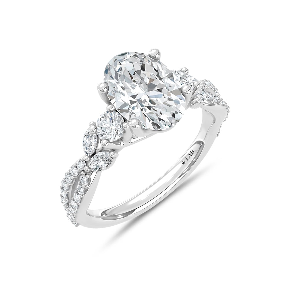 14K White Gold Lab Grown Diamond 2 1/2 Ct.Tw. Oval Shape Engagement Ring (Center 2ct)
