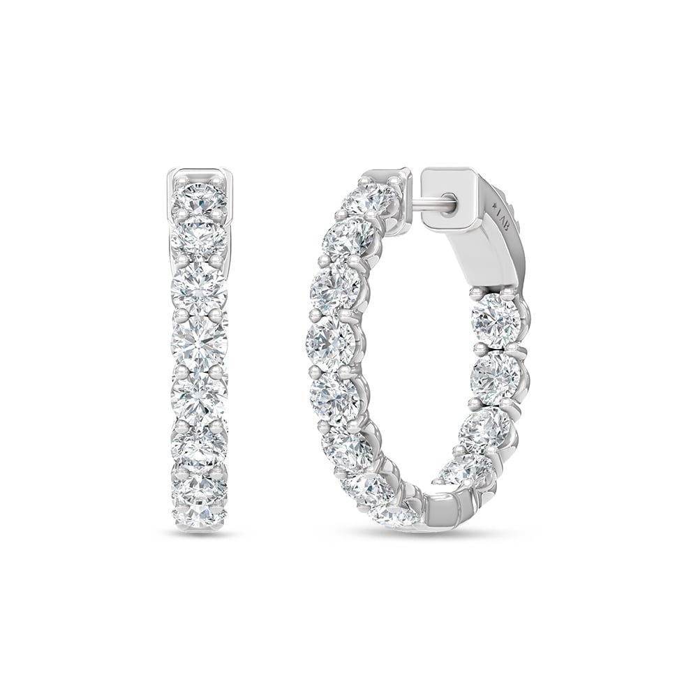 14K White Gold Lab Grown Round Diamond 2 Ct.Tw. In and Out Hoop Earrings
