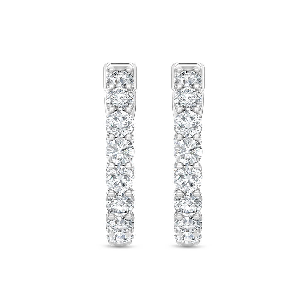 14K White Gold Lab Grown Round Diamond 2 Ct.Tw. In and Out Hoop Earrings