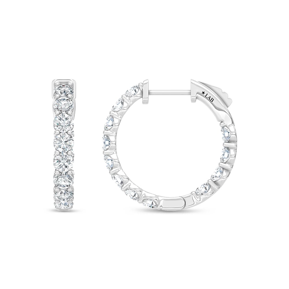 14K White Gold Lab Grown Round Diamond 2 Ct.Tw. In and Out Hoop Earrings