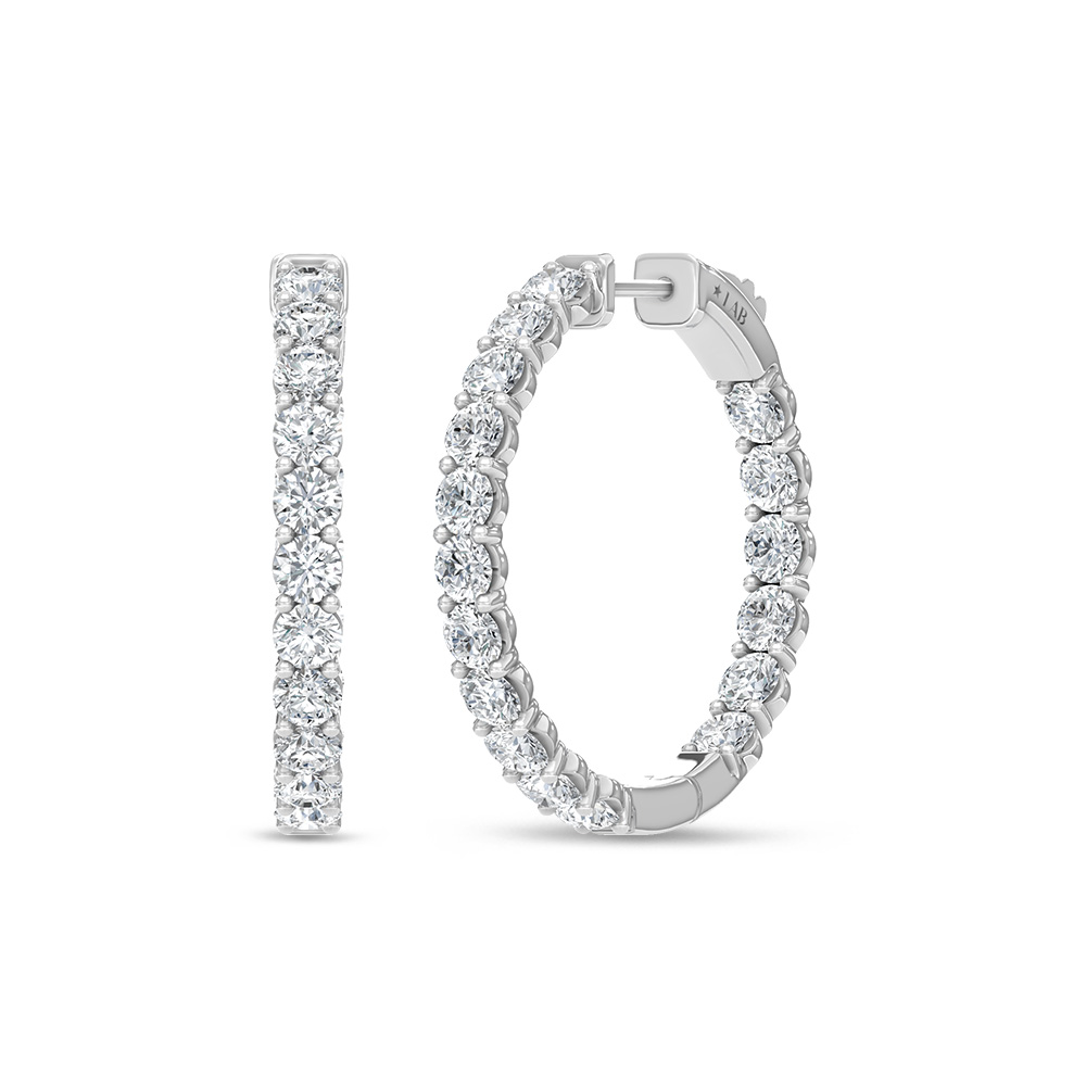 14K White Gold Lab Grown Round Diamond 3 Ct.Tw. In and Out Hoop Earrings
