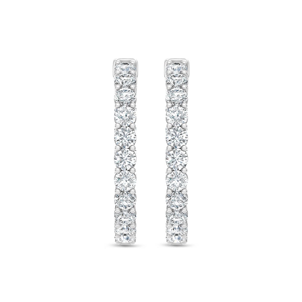 14K White Gold Lab Grown Round Diamond 3 Ct.Tw. In and Out Hoop Earrings
