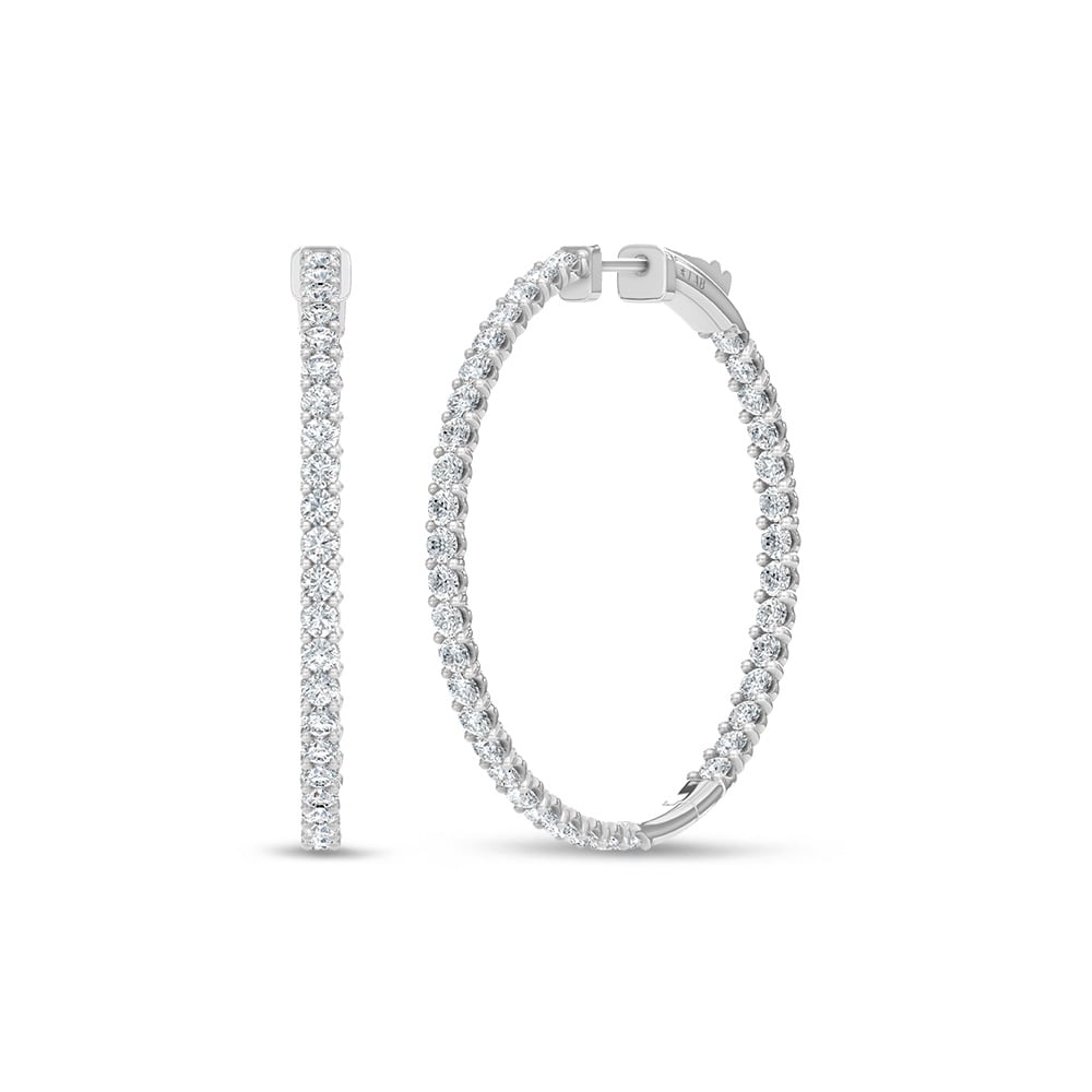 14K White Gold Lab Grown Round Diamond 3 Ct.Tw. In and Out Hoop Earrings