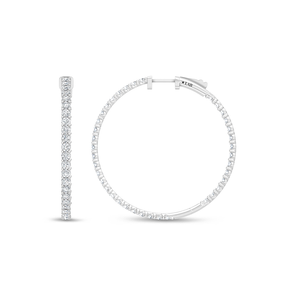 14K White Gold Lab Grown Round Diamond 3 Ct.Tw. In and Out Hoop Earrings