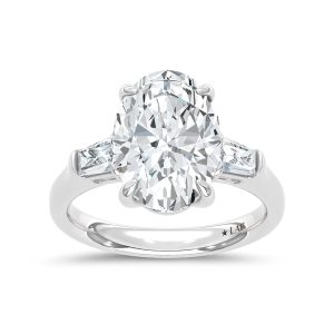 14K White Gold Lab Grown Diamond 5 1/3 Ct.Tw. Oval and Tapper Three Stone Engagement Ring
