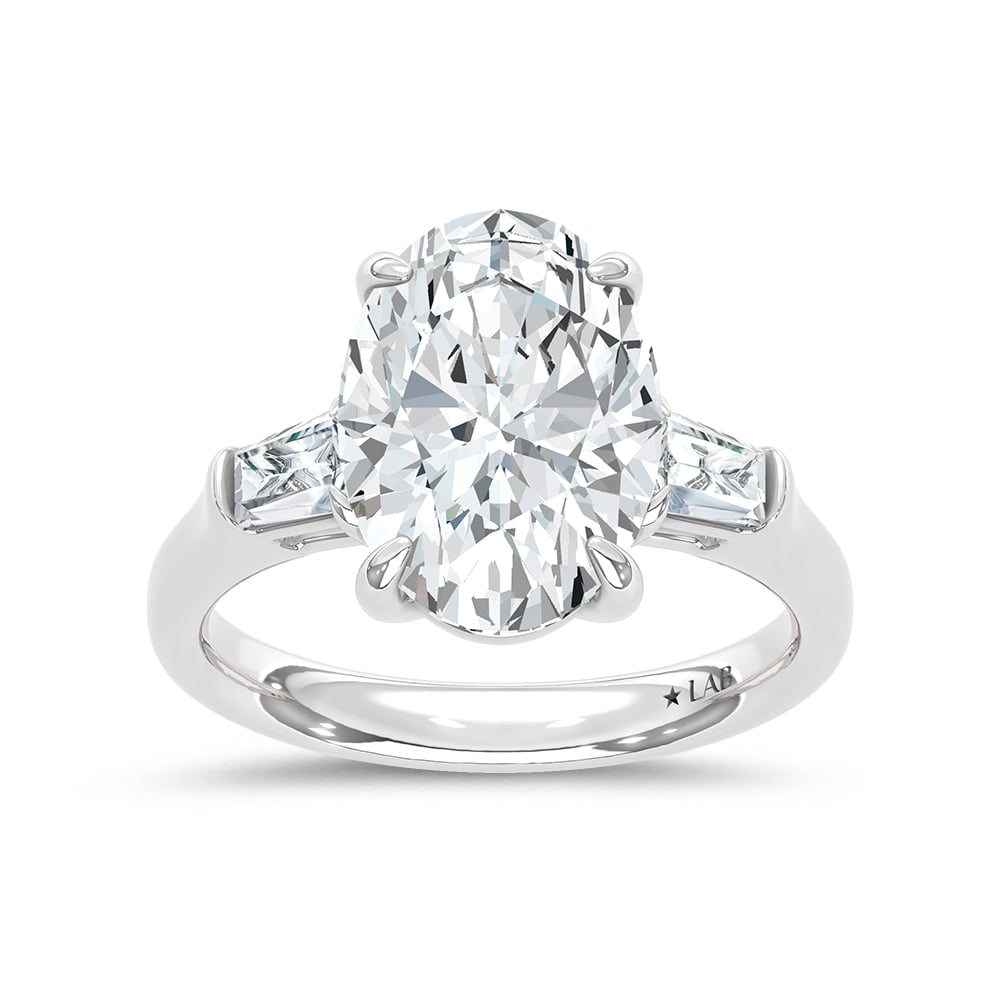 14K White Gold Lab Grown Diamond 5 1/3 Ct.Tw. Oval and Tapper Three Stone Engagement Ring