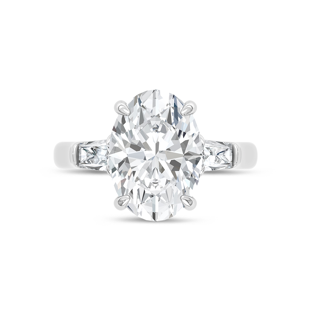 14K White Gold Lab Grown Diamond 5 1/3 Ct.Tw. Oval and Tapper Three Stone Engagement Ring