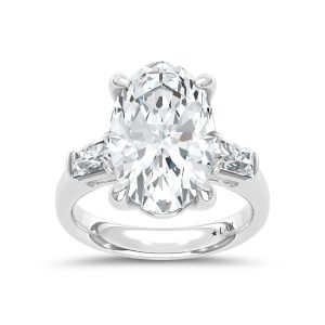 14K White Gold Lab Grown Diamond 7 1/2 Ct.Tw. Oval and Tapper Three Stone Engagement Ring
