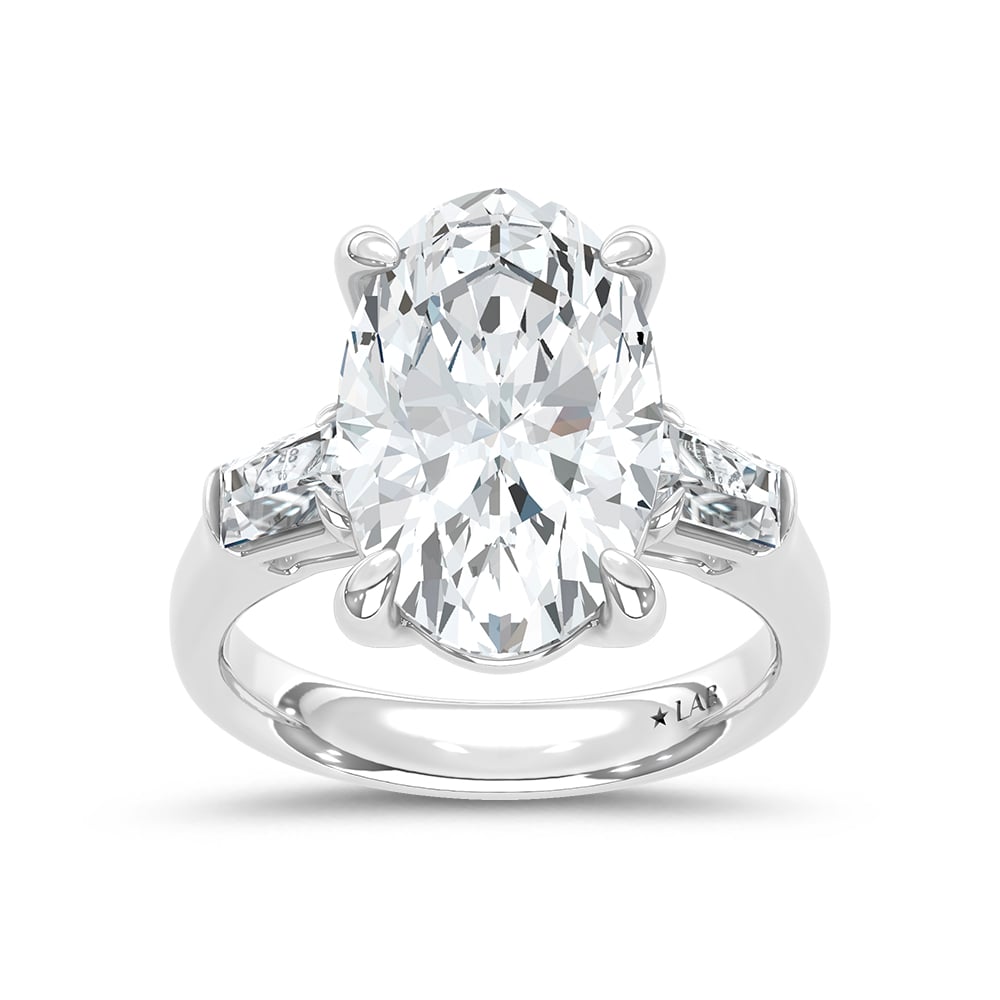 14K White Gold Lab Grown Diamond 7 1/2 Ct.Tw. Oval and Tapper Three Stone Engagement Ring