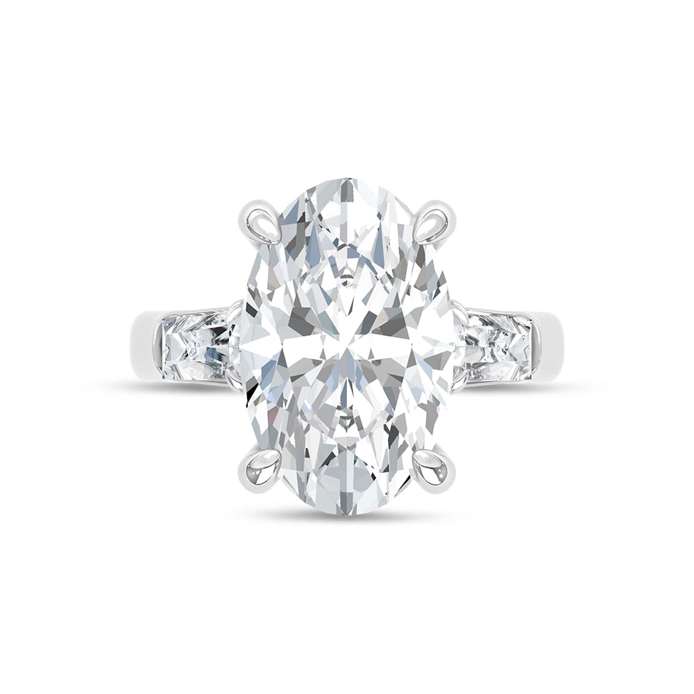 14K White Gold Lab Grown Diamond 7 1/2 Ct.Tw. Oval and Tapper Three Stone Engagement Ring