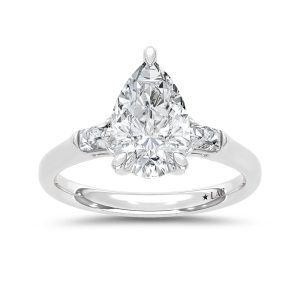 14K White Gold Lab Grown Diamond 2 1/6 Ct.Tw. Pear and Tapper Three Stone Engagement Ring