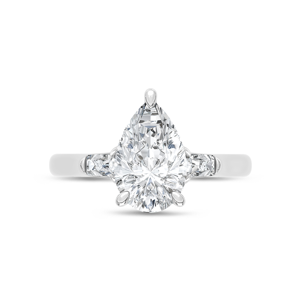 14K White Gold Lab Grown Diamond 2 1/6 Ct.Tw. Pear and Tapper Three Stone Engagement Ring