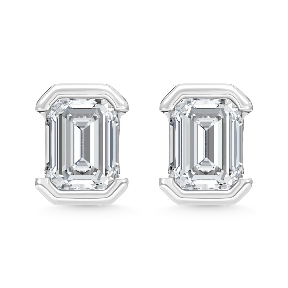 14K White Gold Lab Grown Diamond 1/2 Ct.Tw. Emerald Stud Earrings