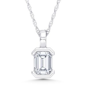 14K White Gold Lab Grown Diamond 1/3 Ct.Tw. Emerald Pendant