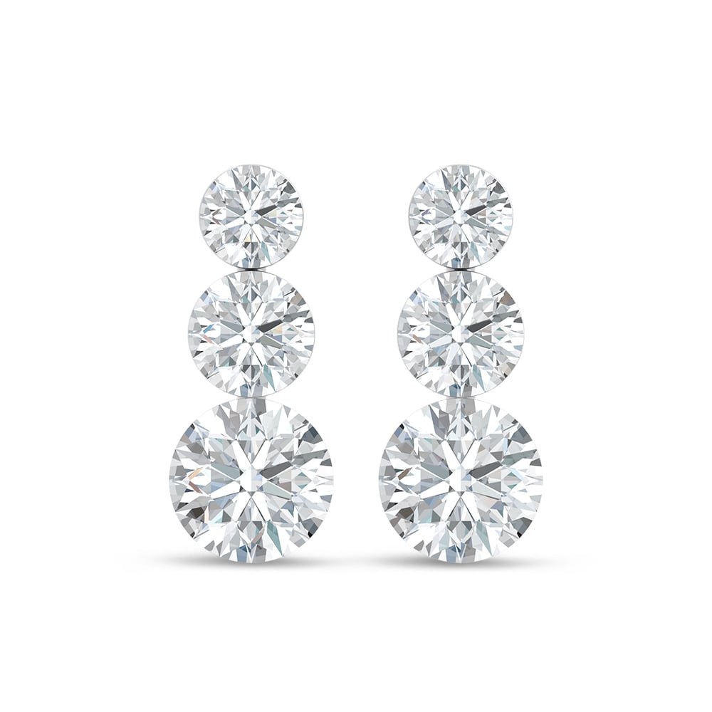 14K White Gold Lab Grown Diamond 3 Ct.Tw. Three Stone Fashion Earrings