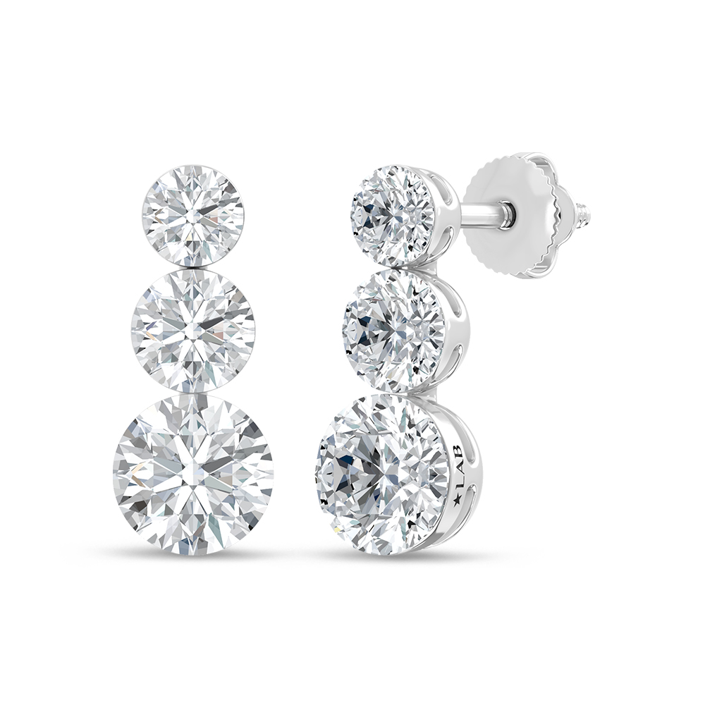 14K White Gold Lab Grown Diamond 3 Ct.Tw. Three Stone Fashion Earrings