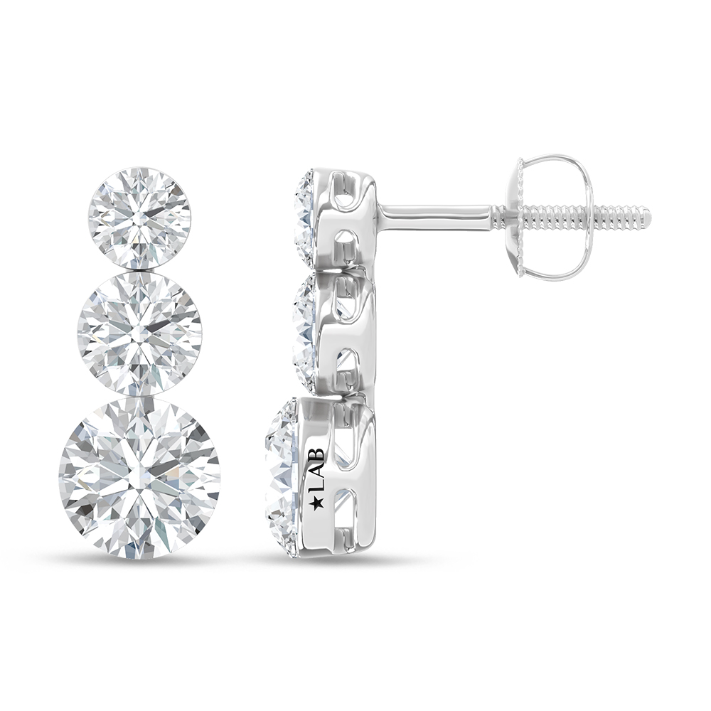 14K White Gold Lab Grown Diamond 3 Ct.Tw. Three Stone Fashion Earrings