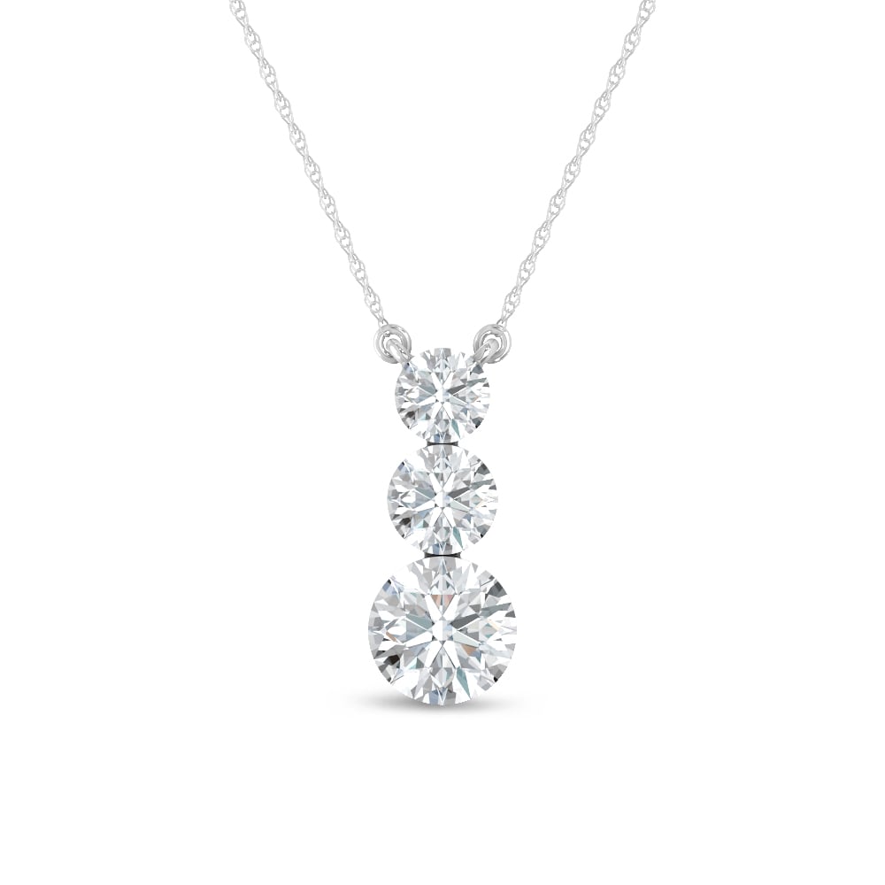 14K White Gold Lab Grown Diamond 1 Ct.Tw. Three Stone Fashion Necklace