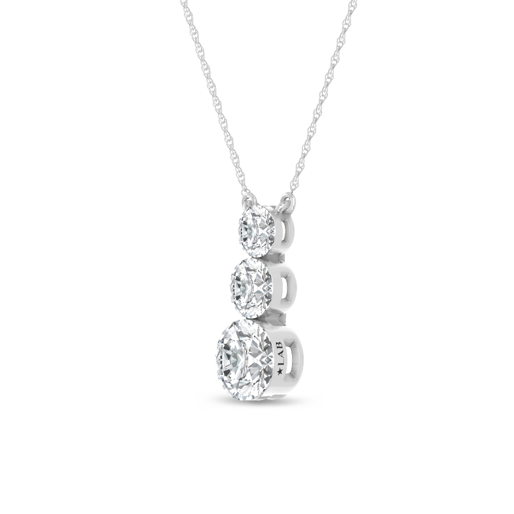 14K White Gold Lab Grown Diamond 1 Ct.Tw. Three Stone Fashion Necklace