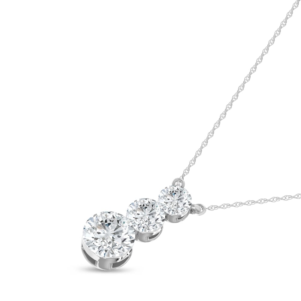 14K White Gold Lab Grown Diamond 1 Ct.Tw. Three Stone Fashion Necklace