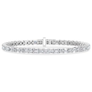 14K White Gold Lab Grown Diamond 5 1/2 Ct.Tw. Round and Emerald Tennis Bracelet
