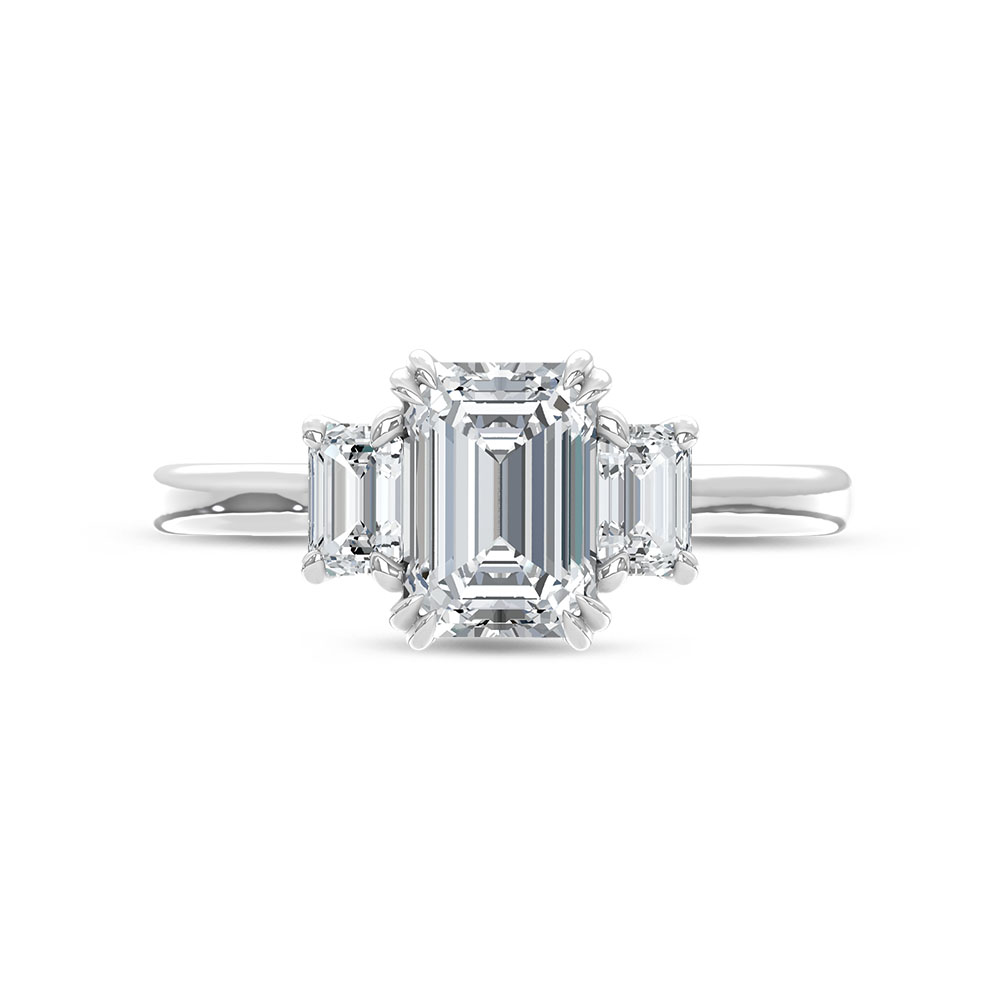 14K White Gold Lab Grown Diamond 2 Ct.Tw. Emerald Cut Three Stone Engagement Ring