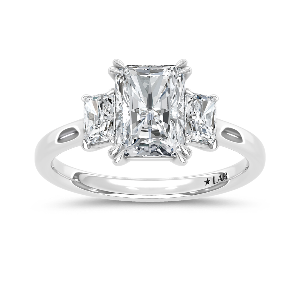 14K White Gold Lab Grown Diamond 2 Ct.Tw. Elongated Radiant Cut Three Stone Engagement Ring