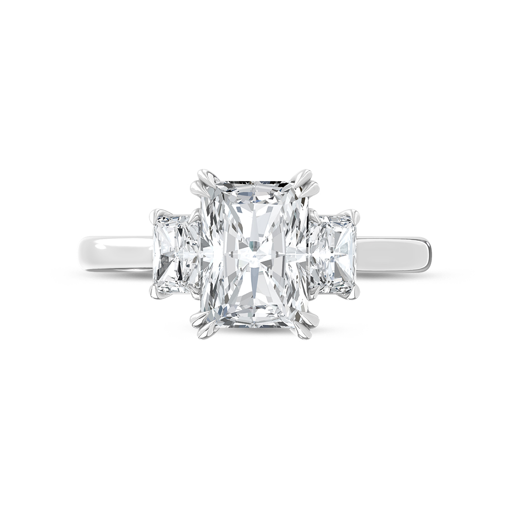 14K White Gold Lab Grown Diamond 2 Ct.Tw. Elongated Radiant Cut Three Stone Engagement Ring