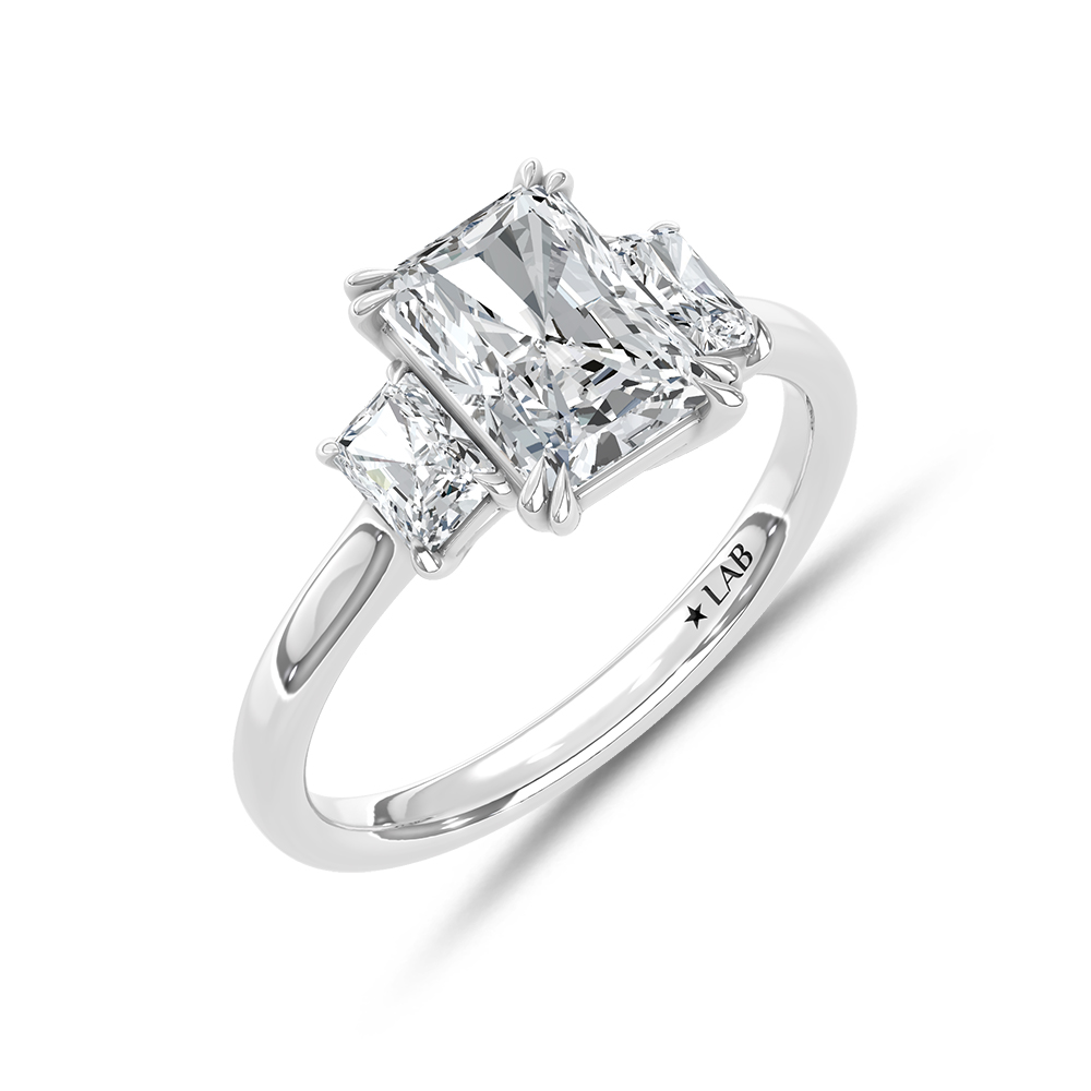 14K White Gold Lab Grown Diamond 2 Ct.Tw. Elongated Radiant Cut Three Stone Engagement Ring