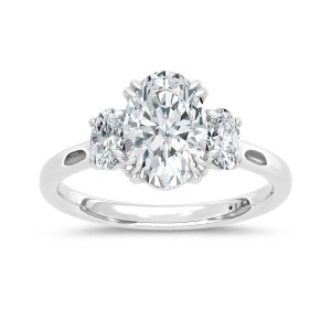 14K White Gold Lab Grown Diamond 2 Ct.Tw. Oval Shape Three Stone Engagement Ring