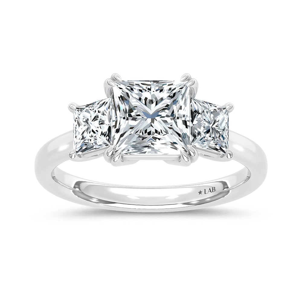 14K White Gold Lab Grown Diamond 3 Ct.Tw. Princess Shape Three Stone Engagement Ring