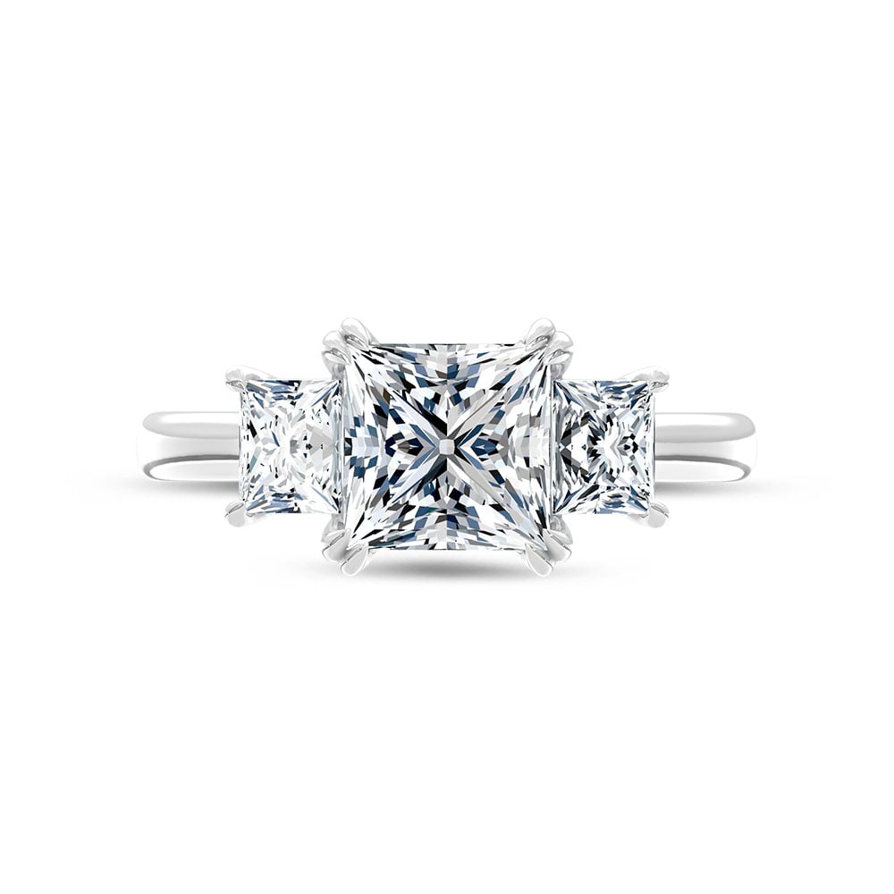 14K White Gold Lab Grown Diamond 3 Ct.Tw. Princess Shape Three Stone Engagement Ring