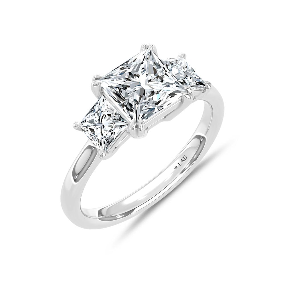 14K White Gold Lab Grown Diamond 3 Ct.Tw. Princess Shape Three Stone Engagement Ring