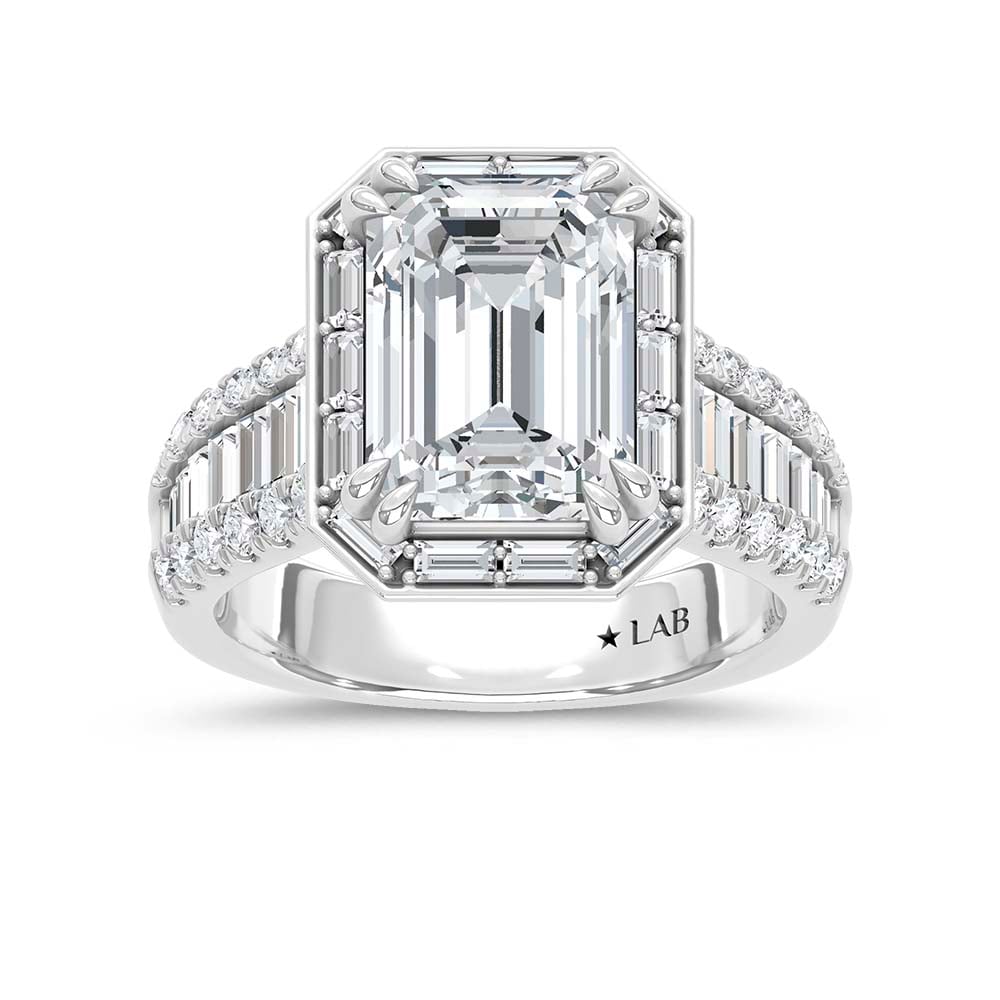 14K White Gold Lab Grown Diamond 6 1/4 Ct.Tw. Emerald Shape Engagement Ring (IGI Certified Center 5ct Emerald)